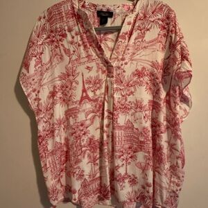 RACHEL Rachel Roy Red and White Scenic Blouse